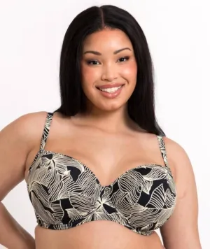Curvy Kate Ripple Reef Balcony Bikini Top - Black Print