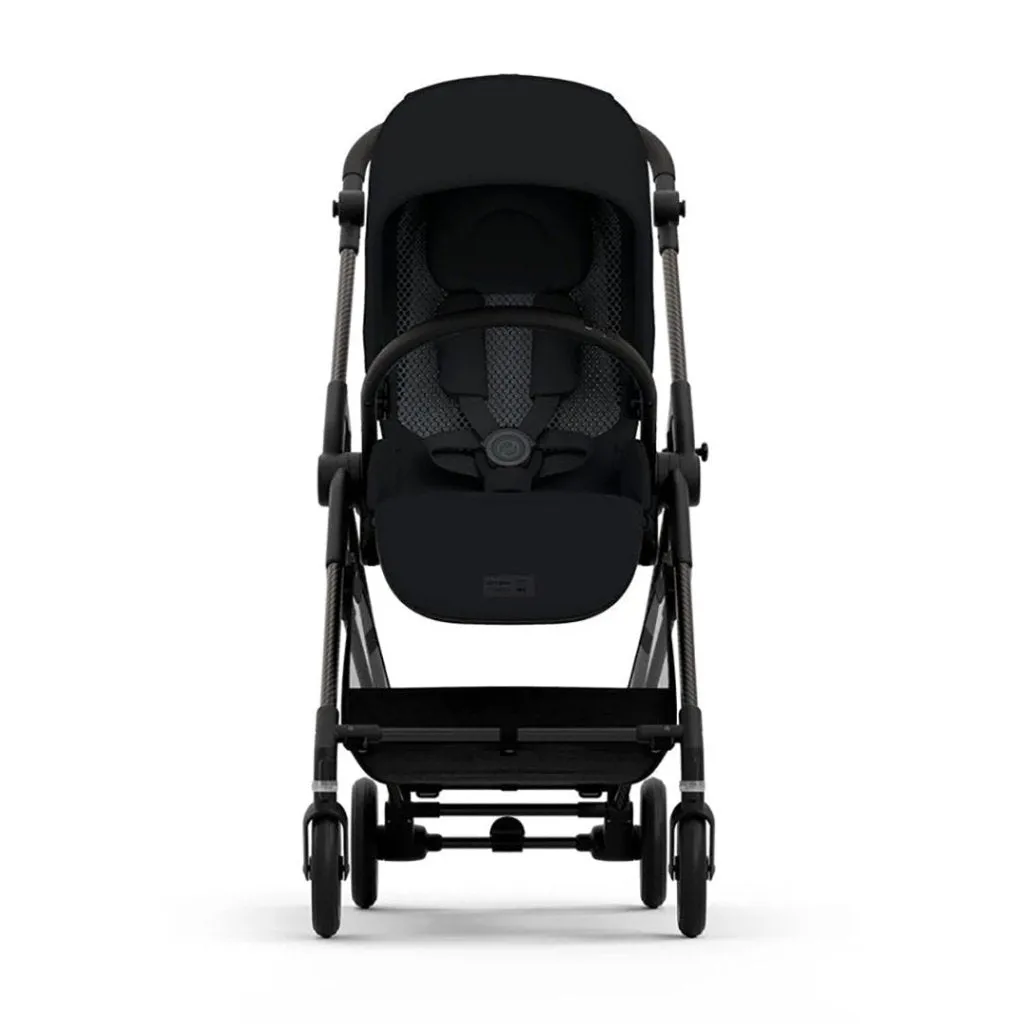 Cybex Melio Carbon Travel System Comfort Bundle with ATON B2 I-SIZE and Gold Footmuff - Moon Black