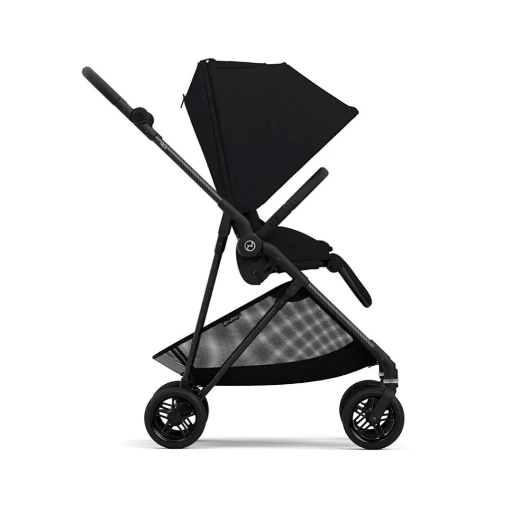 Cybex Melio Carbon Travel System Comfort Bundle with ATON B2 I-SIZE and Gold Footmuff - Moon Black