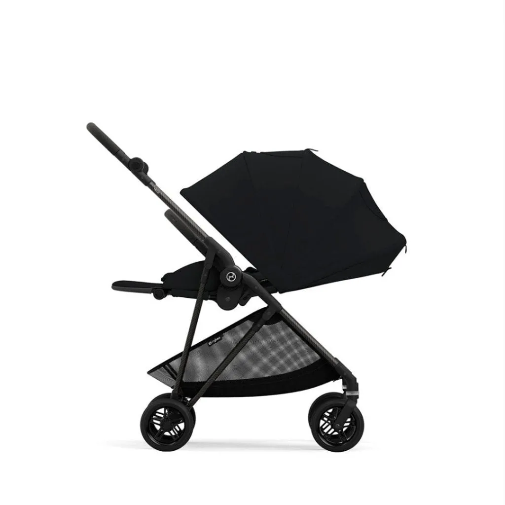 Cybex Melio Carbon Travel System Comfort Bundle with ATON B2 I-SIZE and Gold Footmuff - Moon Black