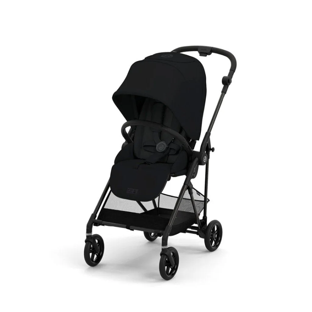 Cybex Melio Carbon Travel System Comfort Bundle with ATON B2 I-SIZE and Gold Footmuff - Moon Black
