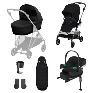 Cybex Melio Travel System Comfort Bundle with ATON B2 I-SIZE and Gold Footmuff - Moon Black