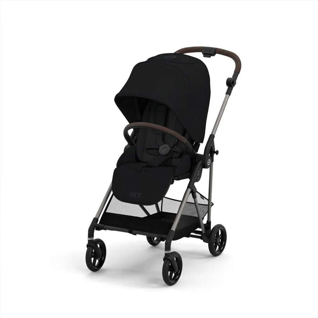 Cybex Melio Travel System Comfort Bundle with ATON B2 I-SIZE and Gold Footmuff - Moon Black