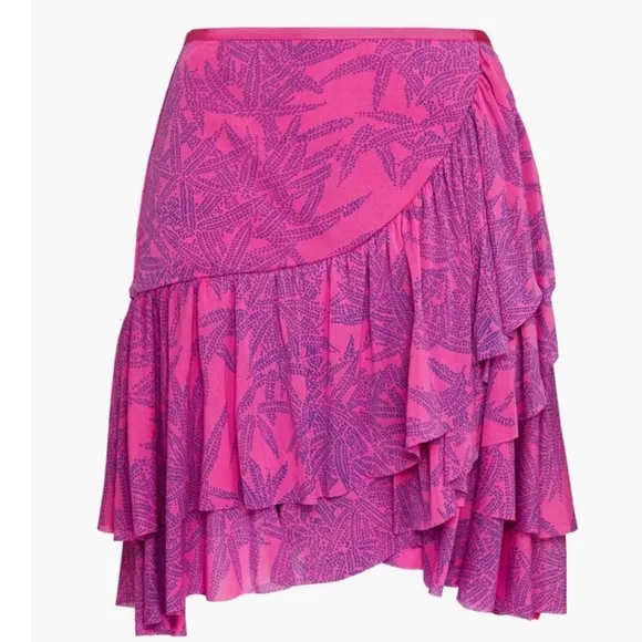 Diane von Furstenberg Pink Paloma Wrap Effect Ruffled Printed Mesh Mini Skirt XS