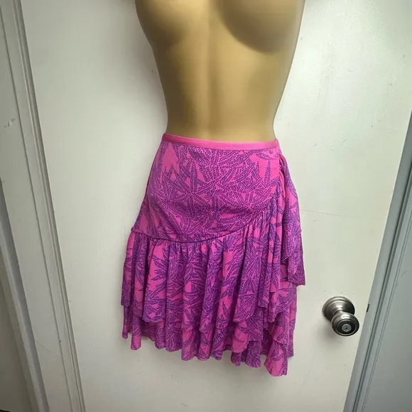 Diane von Furstenberg Pink Paloma Wrap Effect Ruffled Printed Mesh Mini Skirt XS