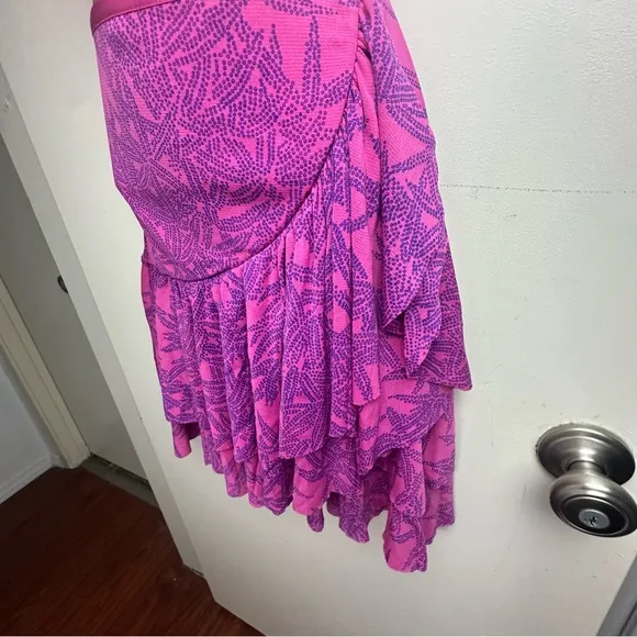 Diane von Furstenberg Pink Paloma Wrap Effect Ruffled Printed Mesh Mini Skirt XS