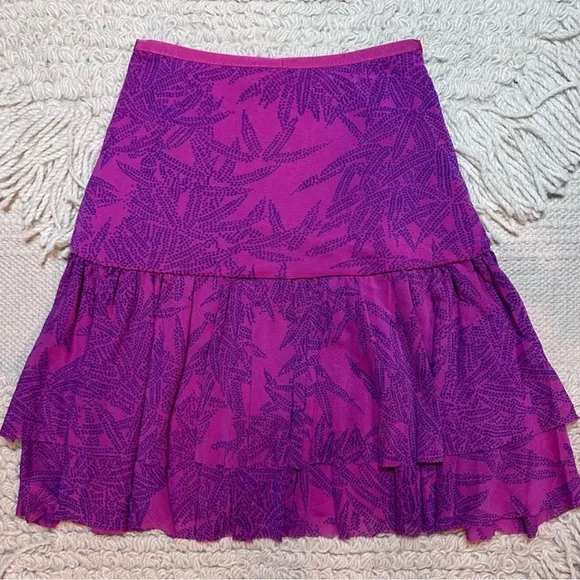 Diane von Furstenberg Pink Paloma Wrap Effect Ruffled Printed Mesh Mini Skirt XS