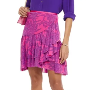 Diane von Furstenberg Pink Paloma Wrap Effect Ruffled Printed Mesh Mini Skirt XS