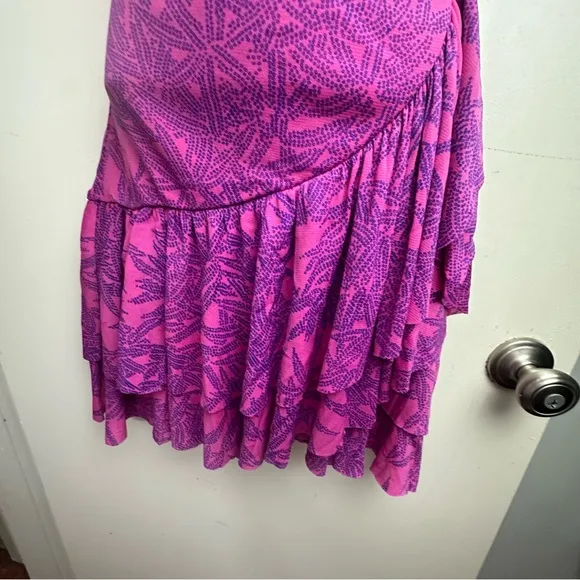 Diane von Furstenberg Pink Paloma Wrap Effect Ruffled Printed Mesh Mini Skirt XS