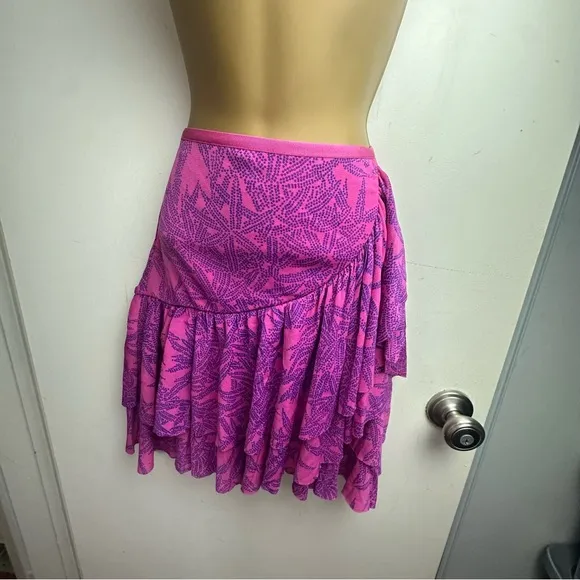 Diane von Furstenberg Pink Paloma Wrap Effect Ruffled Printed Mesh Mini Skirt XS