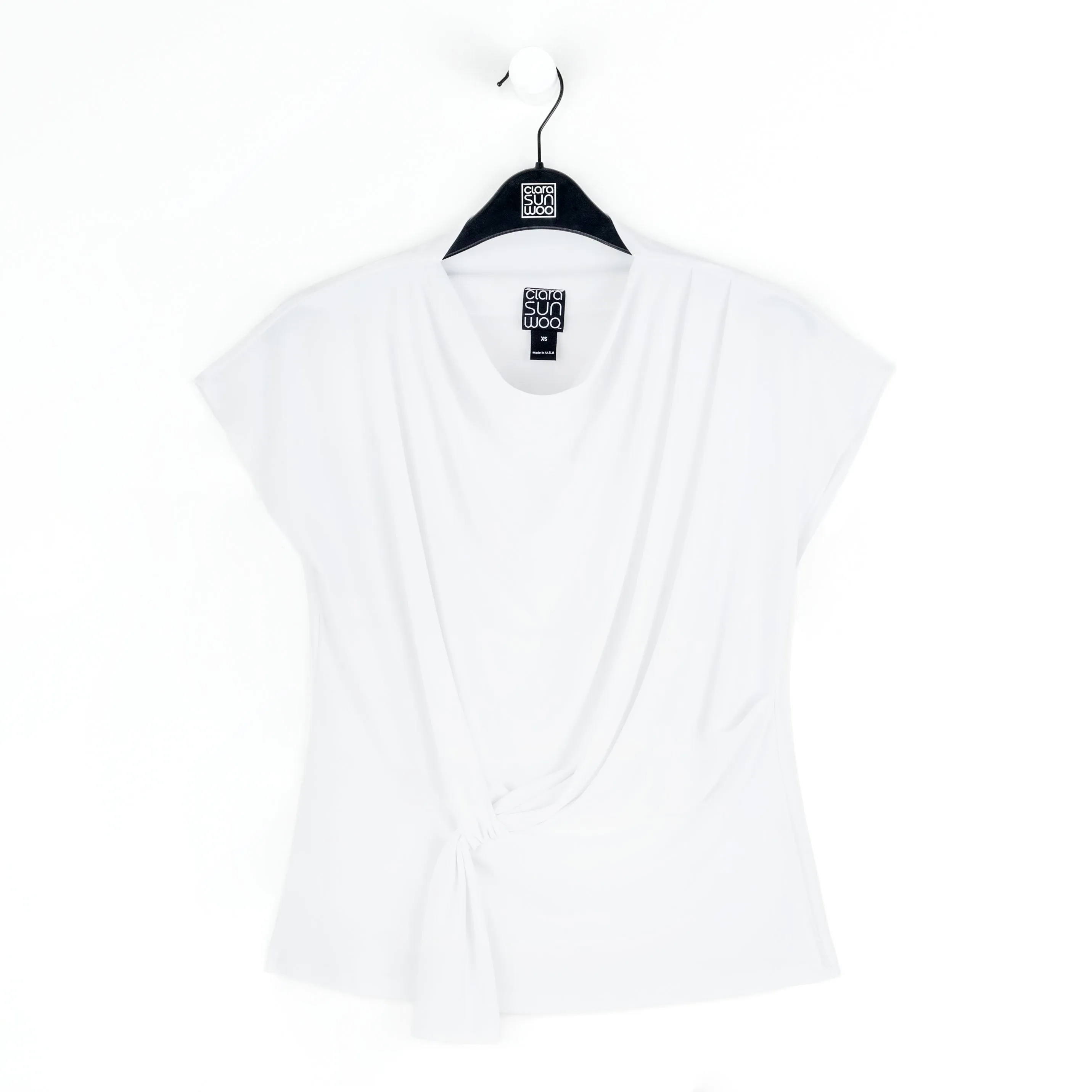 Drape Neck Loop Front Top - White