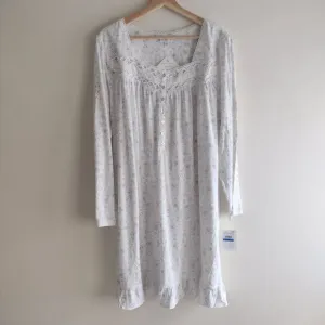Eileen West XL White Floral Cotton Nightgown NEW Lace Trim Ruffle Hem Nightie