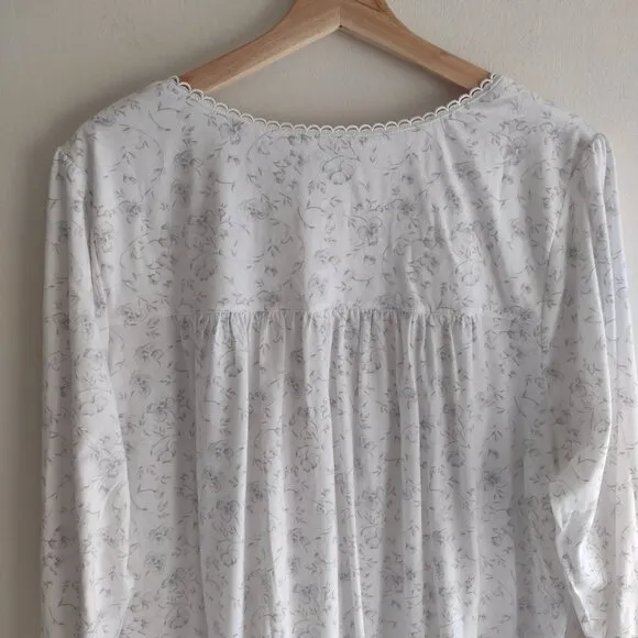Eileen West XL White Floral Cotton Nightgown NEW Lace Trim Ruffle Hem Nightie