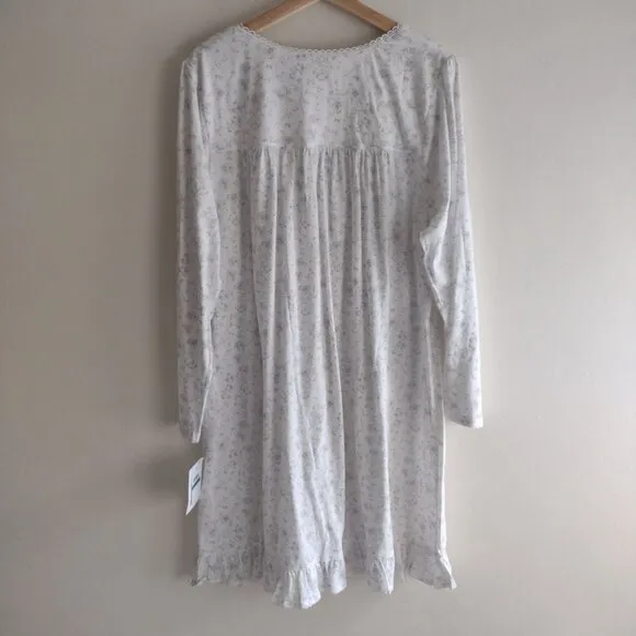 Eileen West XL White Floral Cotton Nightgown NEW Lace Trim Ruffle Hem Nightie