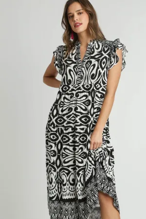 Feel The Energy Black Two Tone Border Midi Dress