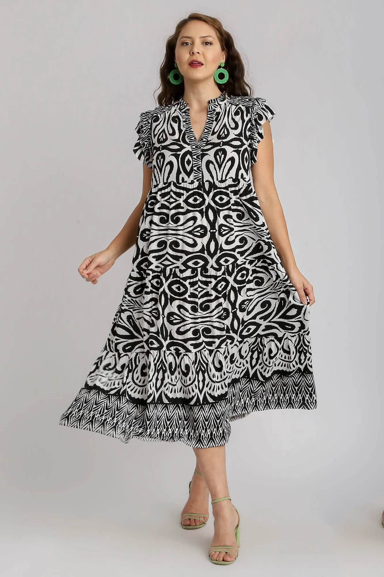 Feel The Energy Black Two Tone Border Midi Dress
