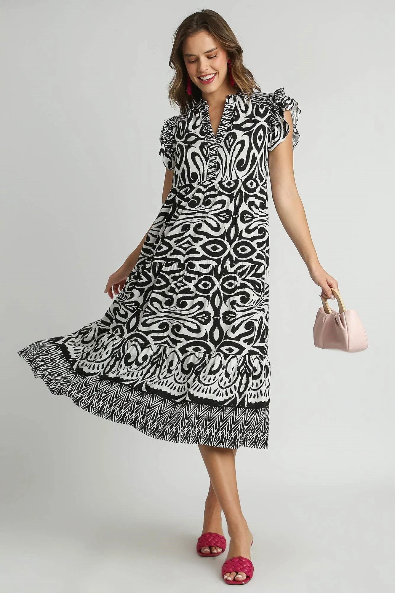 Feel The Energy Black Two Tone Border Midi Dress