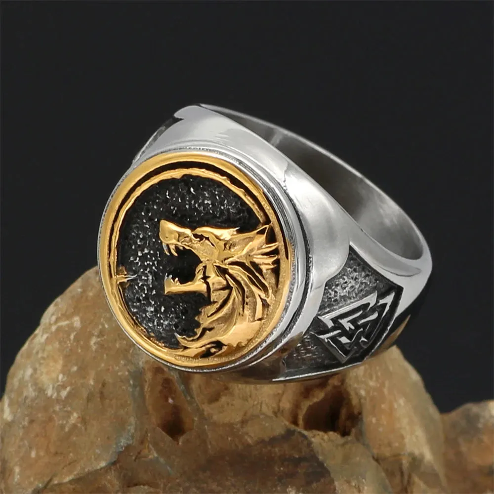 FENRIR RING Wolf Ring,Nordic Viking Wolf Head Wolf Paw Ring for Men,Gothic Howling Wolf Head Wolf Claw Ring Hip Hop Wolf Animal Ring for Boys Punk Celtic Wolf Jewelry