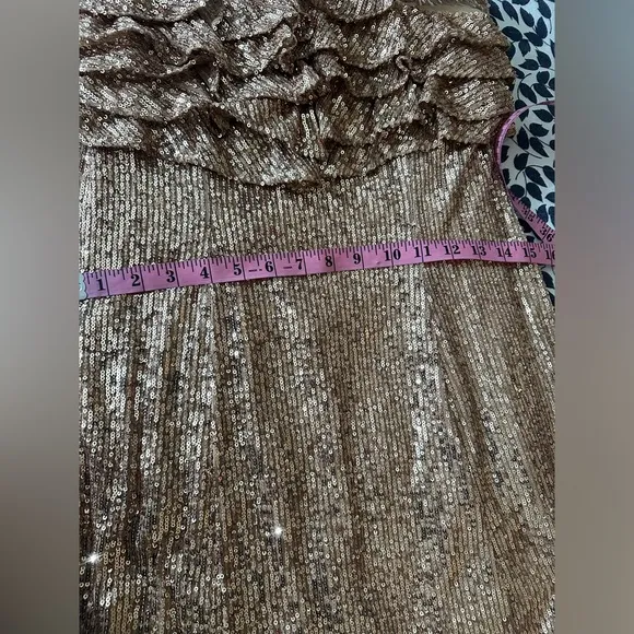Free People Frida Sequin Ruffle Strapless Mini Dress In Bronze/Gold NWOT Size 4