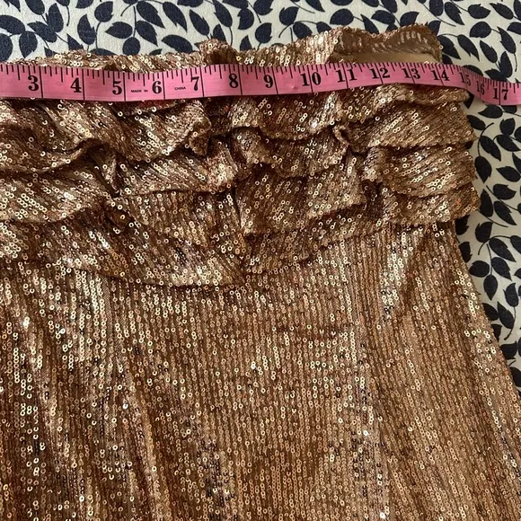 Free People Frida Sequin Ruffle Strapless Mini Dress In Bronze/Gold NWOT Size 4