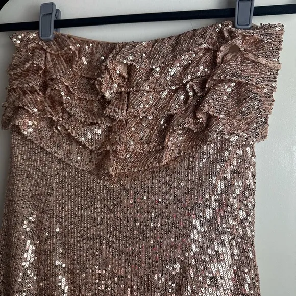 Free People Frida Sequin Ruffle Strapless Mini Dress In Bronze/Gold NWOT Size 4