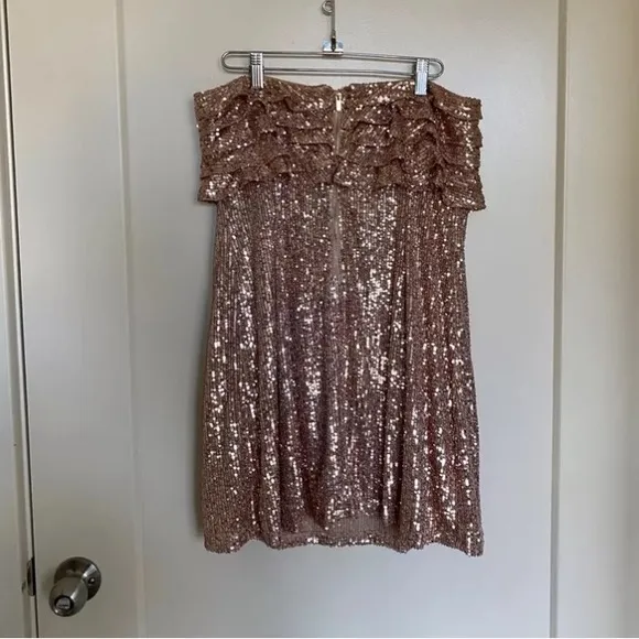 Free People Frida Sequin Ruffle Strapless Mini Dress In Bronze/Gold NWOT Size 4