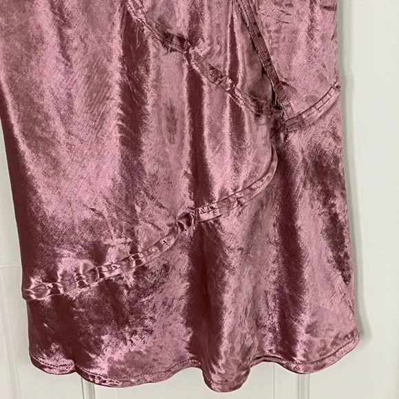 Free People Solid Serious Swagger Pink Velvet Midi Skirt S Holiday Raw Edges