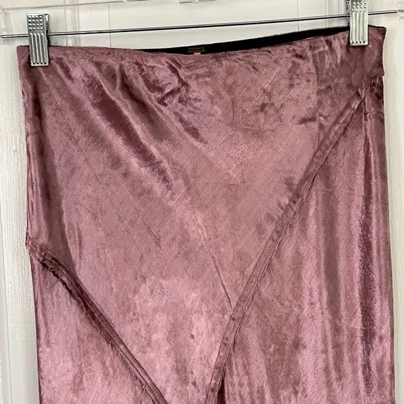 Free People Solid Serious Swagger Pink Velvet Midi Skirt S Holiday Raw Edges