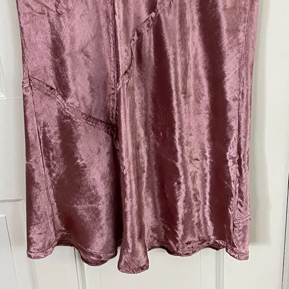 Free People Solid Serious Swagger Pink Velvet Midi Skirt S Holiday Raw Edges