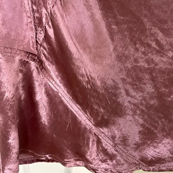 Free People Solid Serious Swagger Pink Velvet Midi Skirt S Holiday Raw Edges