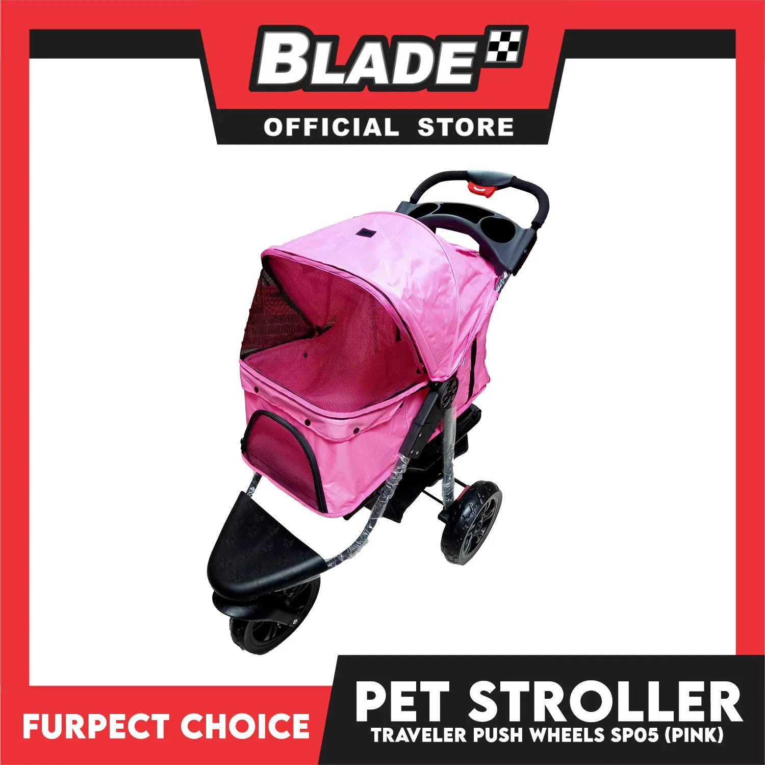 Furfect Choice Foldable 3-Wheeled Travel Stroller For Dog And Cat Accessories SP05 (Pink)