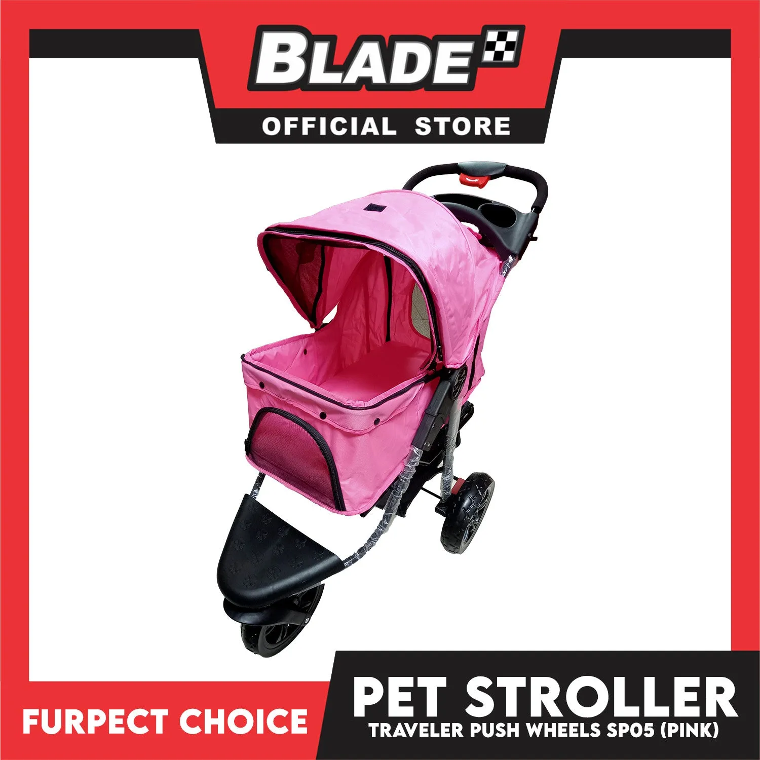 Furfect Choice Foldable 3-Wheeled Travel Stroller For Dog And Cat Accessories SP05 (Pink)
