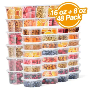 Glotoch Food Storage Containers with Lids 8oz, 16oz Freezer Deli Cups Combo Pack, 48packs,BPA-Free Leakproof Round Clear Takeout Container Meal Prep Microwavable&Dishwash Safe 48 PACKS - Mixed sizes
