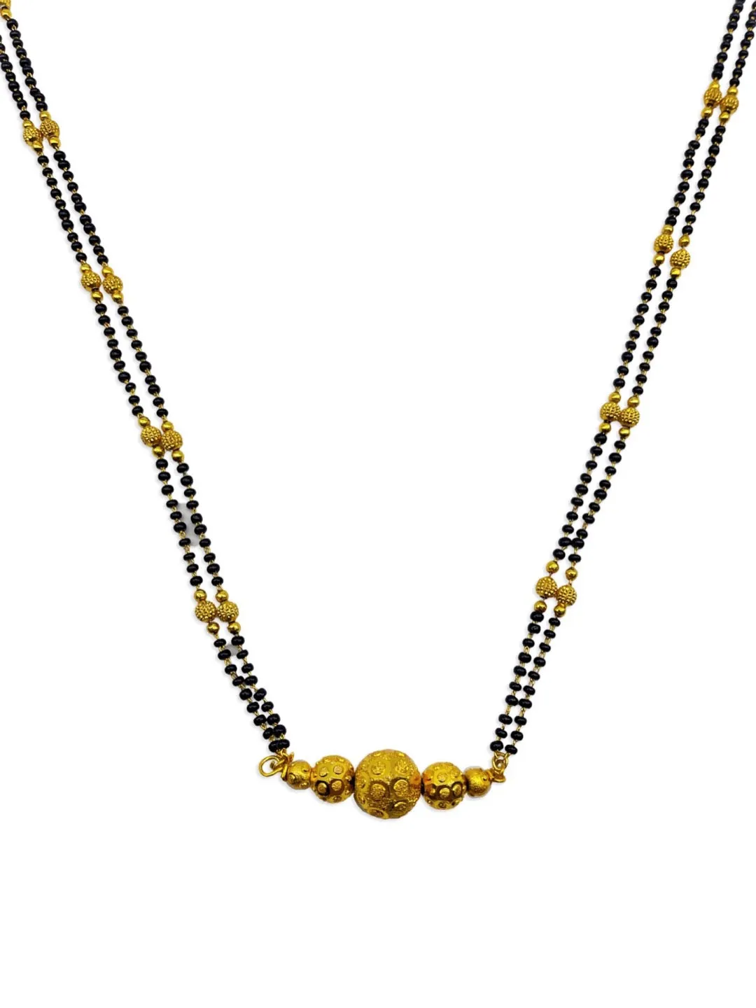 Gold Long Mangalsutra Designs With Ball Pendant In Traditional Marathi Style 2 Line Black Beads Chain