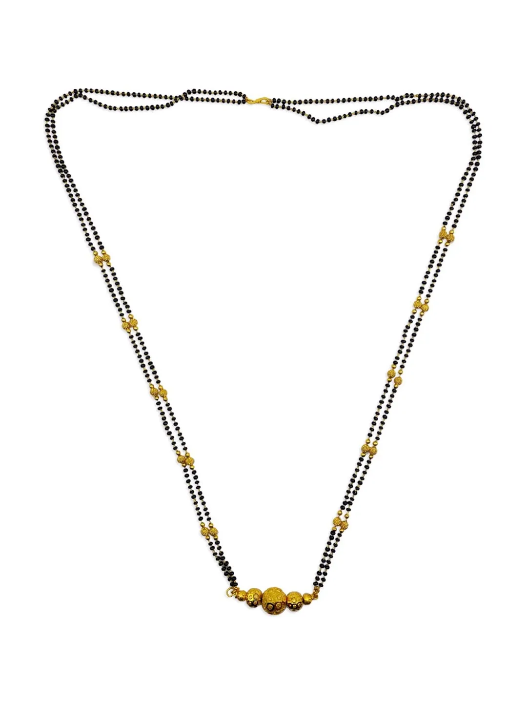 Gold Long Mangalsutra Designs With Ball Pendant In Traditional Marathi Style 2 Line Black Beads Chain