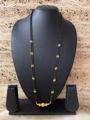 Gold Long Mangalsutra Designs With Ball Pendant In Traditional Marathi Style 2 Line Black Beads Chain