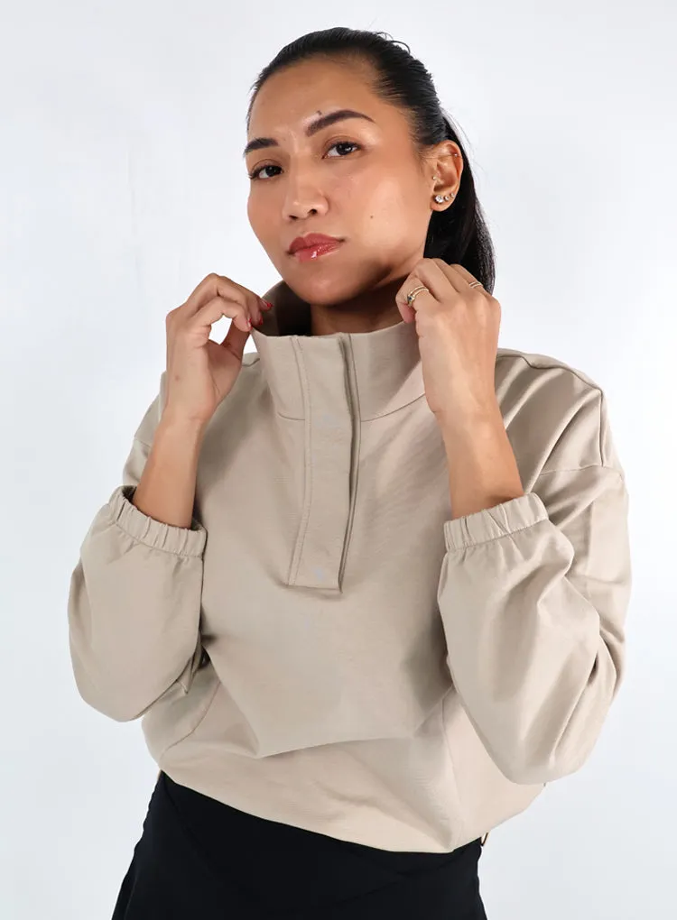 HALF PLACKET CROPPED PULLOVER