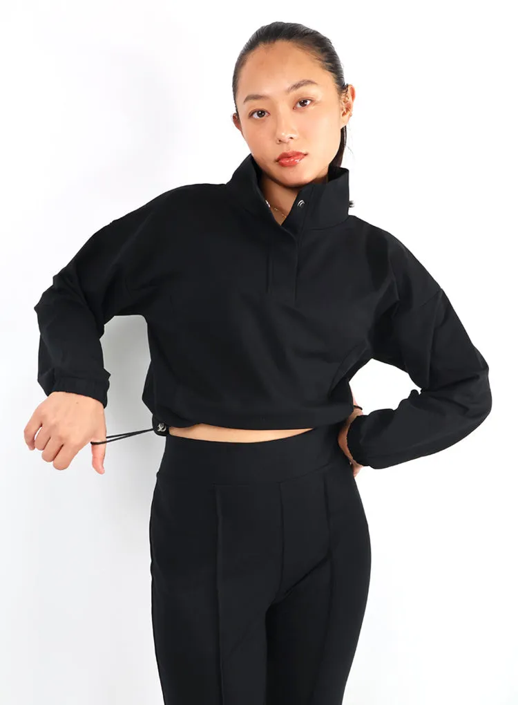 HALF PLACKET CROPPED PULLOVER