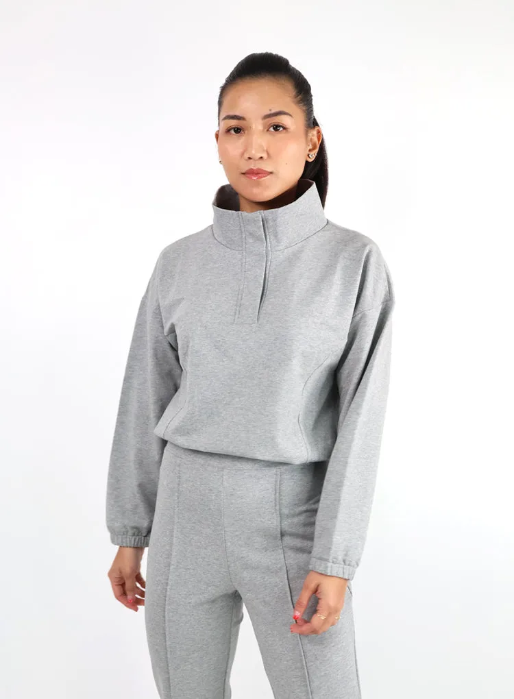 HALF PLACKET CROPPED PULLOVER