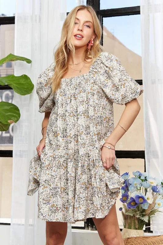Hazel Blues® |  ADORA Floral Square Neck Puff Sleeve Dress