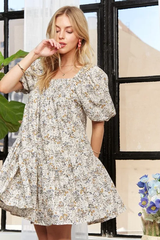 Hazel Blues® |  ADORA Floral Square Neck Puff Sleeve Dress