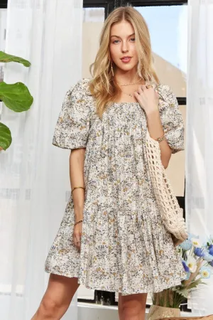 Hazel Blues® |  ADORA Floral Square Neck Puff Sleeve Dress
