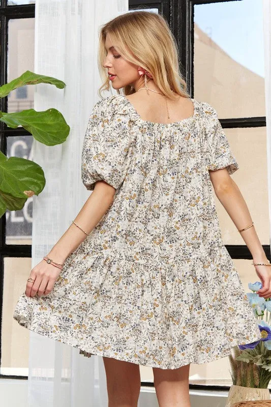 Hazel Blues® |  ADORA Floral Square Neck Puff Sleeve Dress