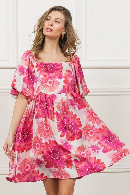 Hazel Blues® |  BiBi Floral Square Neck Puff Sleeve Mini Dress