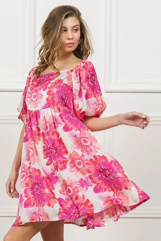 Hazel Blues® |  BiBi Floral Square Neck Puff Sleeve Mini Dress
