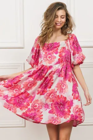 Hazel Blues® |  BiBi Floral Square Neck Puff Sleeve Mini Dress