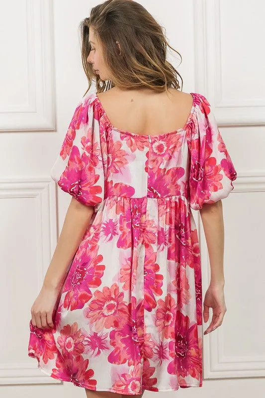 Hazel Blues® |  BiBi Floral Square Neck Puff Sleeve Mini Dress