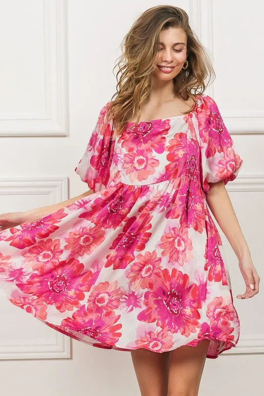 Hazel Blues® |  BiBi Floral Square Neck Puff Sleeve Mini Dress