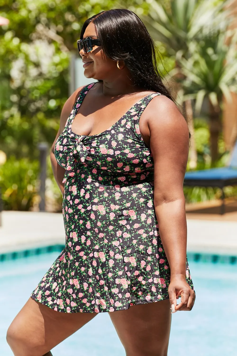 Hazel Blues® | Clear Waters Swim Dress in Black Roses: Adult