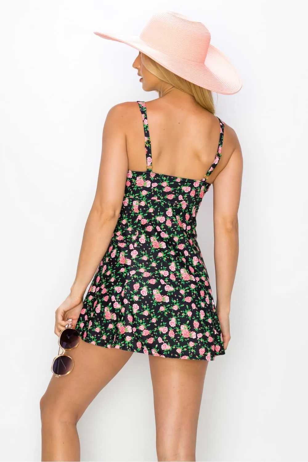 Hazel Blues® | Clear Waters Swim Dress in Black Roses: Adult